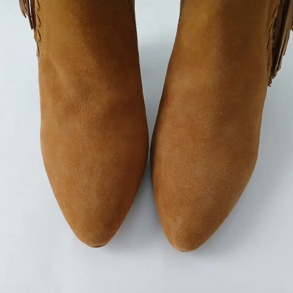 Rebecca Minkoff Illan Tan Suede Fringed Ankle Boots Size 9 Almond Toe Bohemian - Picture 4 of 12